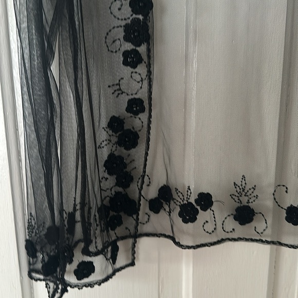 Vintage Y2K Sheer Black Beaded Rosette Bed Jacket Medium NWT - Picture 3 of 8